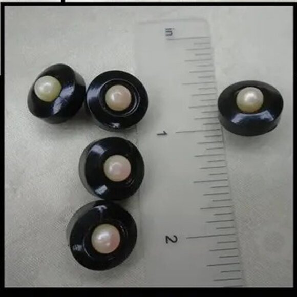 Vintage Buttons Black with Faux Pearls 50s 1950s Button Set - Picture 2 of 10